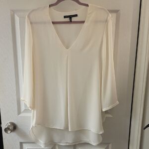 White House Black Market Ivory V-Neck Layered Blouse